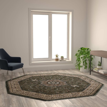 Green 7' X 7' Persian Style Octagon  Area Rug